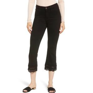 7 for all mankind JEN7 Black Cropped Boot Jeans with Eyelet Trim Hem - size 6